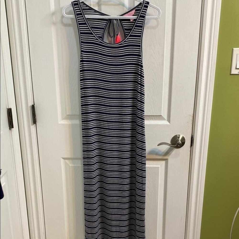 Lilly Pulitzer Maxi Dress Jordyn Striped Navy Blue White Women’s Medium Cut Out
